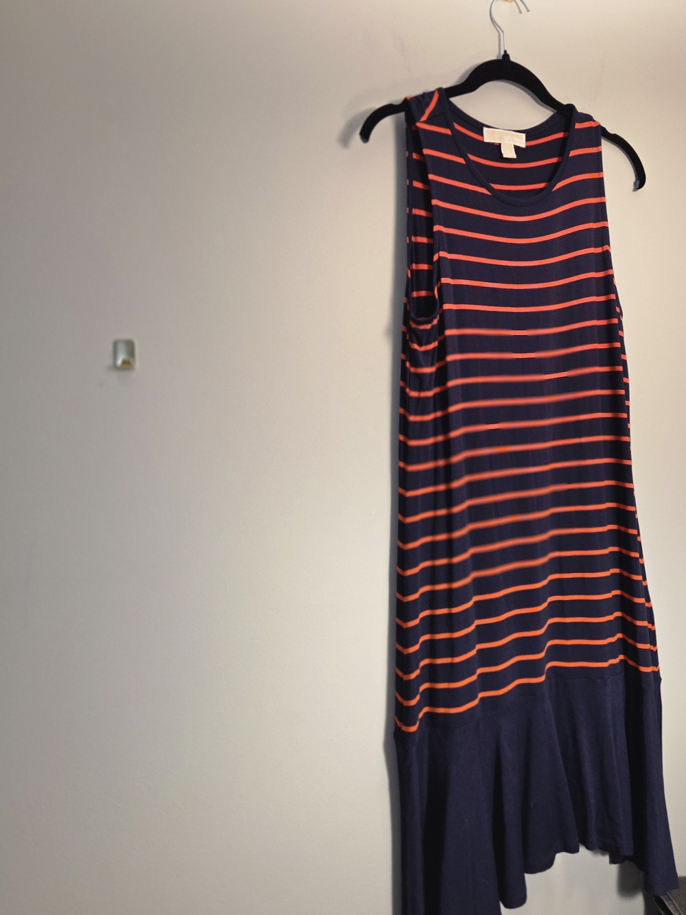 Michael Kors Navy Dress with Coral Stripes — High-Low Hem